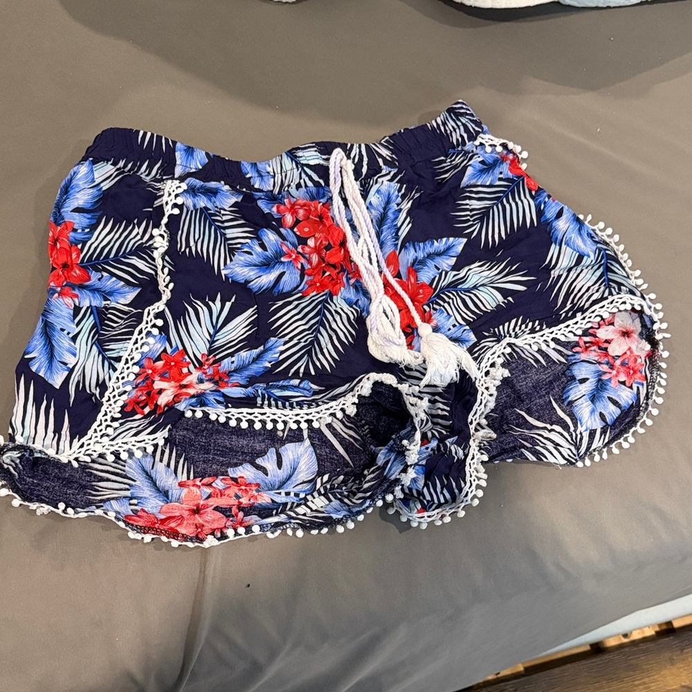 Floral Pom-Pom Trim Shorts
